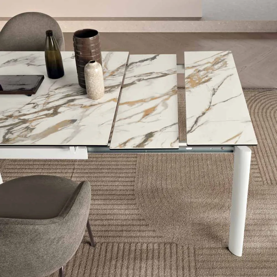 Mesa extensible de gres porcelánico con base de metal pintado - Arko Viadurini