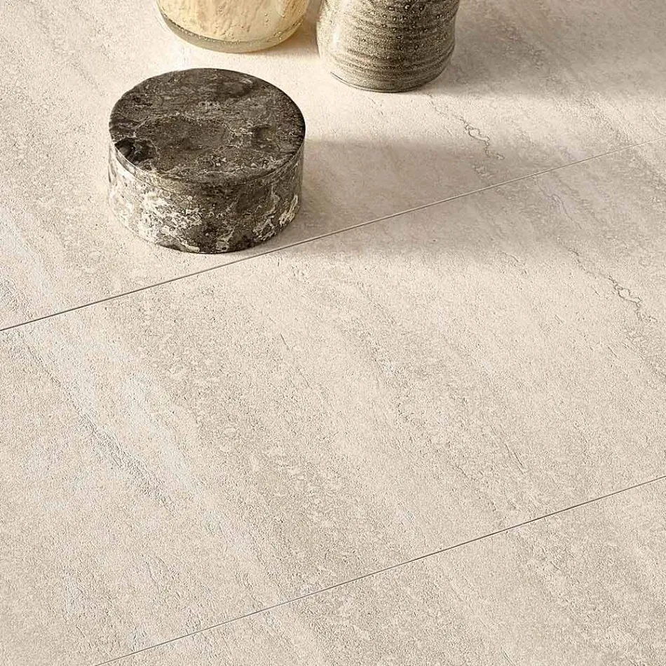 Mesa extensible de gres porcelánico con base de metal pintado - Arko Viadurini