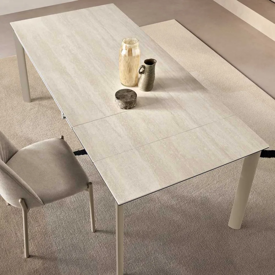 Mesa extensible de gres porcelánico con base de metal pintado - Arko Viadurini