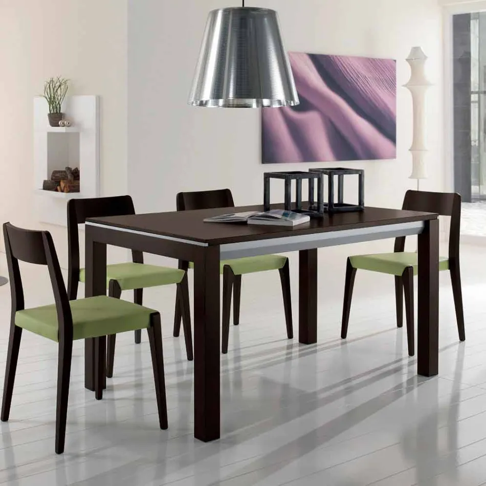 Mesa extensible de fresno con bandas laterales pintadas de gris - Ketla Viadurini