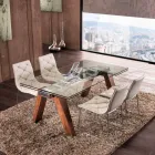 Mesa extensible en madera maciza y vidrio templado Chad Viadurini