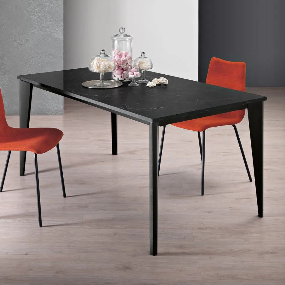 Mesa extensible en melamina acabado mármol negro Made in Italy - Ariel Viadurini