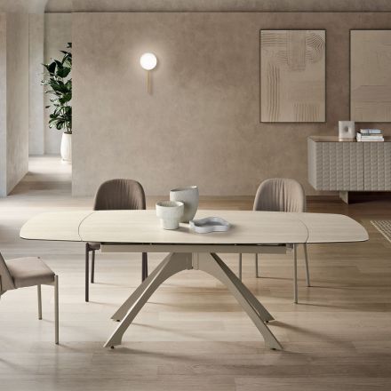 Mesa metálica extensible con tablero de gres porcelánico efecto mármol - Vittorio Viadurini