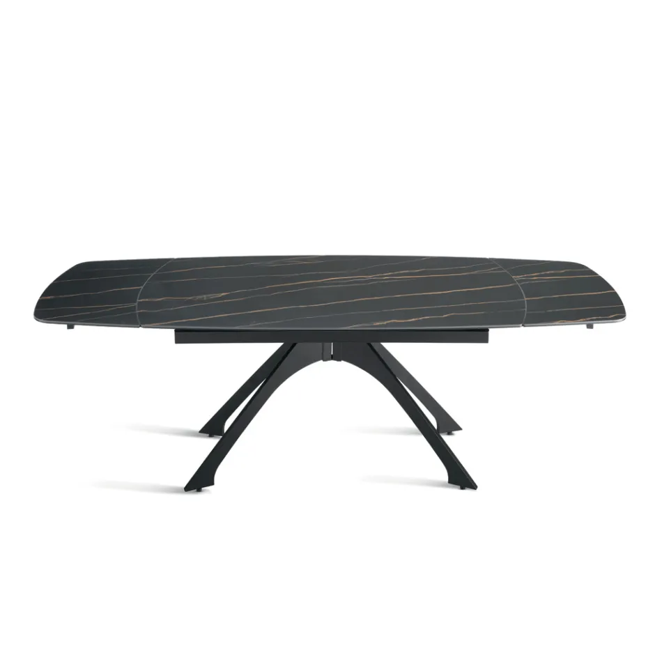 Mesa metálica extensible con tablero de gres porcelánico efecto mármol - Vittorio Viadurini