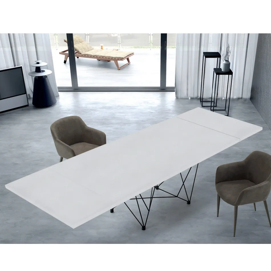 Mesa extensible moderna de 14 plazas con tapa laminada Made in Italy - Ezzellino Viadurini