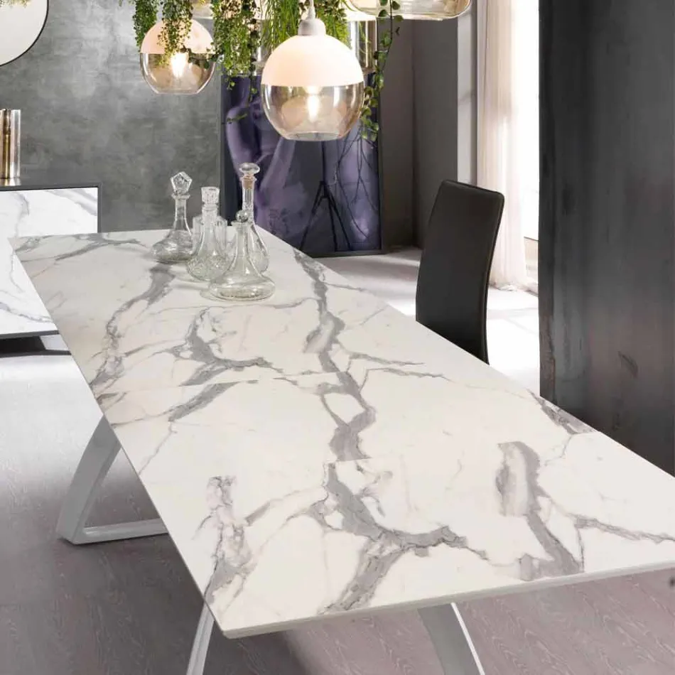 Mesa extensible moderna con patas de metal, Villongo Viadurini