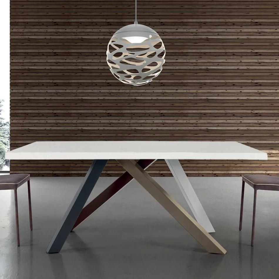 Mesa extensible moderna con tapa de madera laminada Made in Italy – Settimmio Viadurini