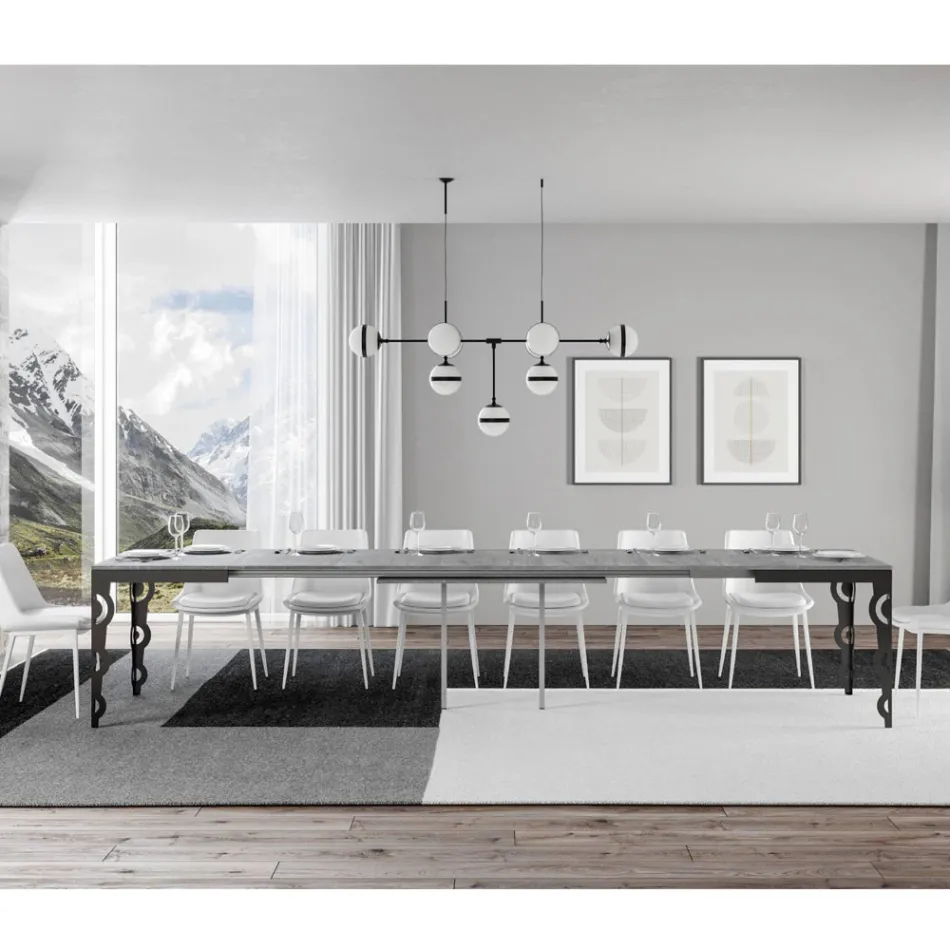 Mesa Extensible Moderna en Madera de Melamina y Bajo Encimera de Hierro - Marella Viadurini