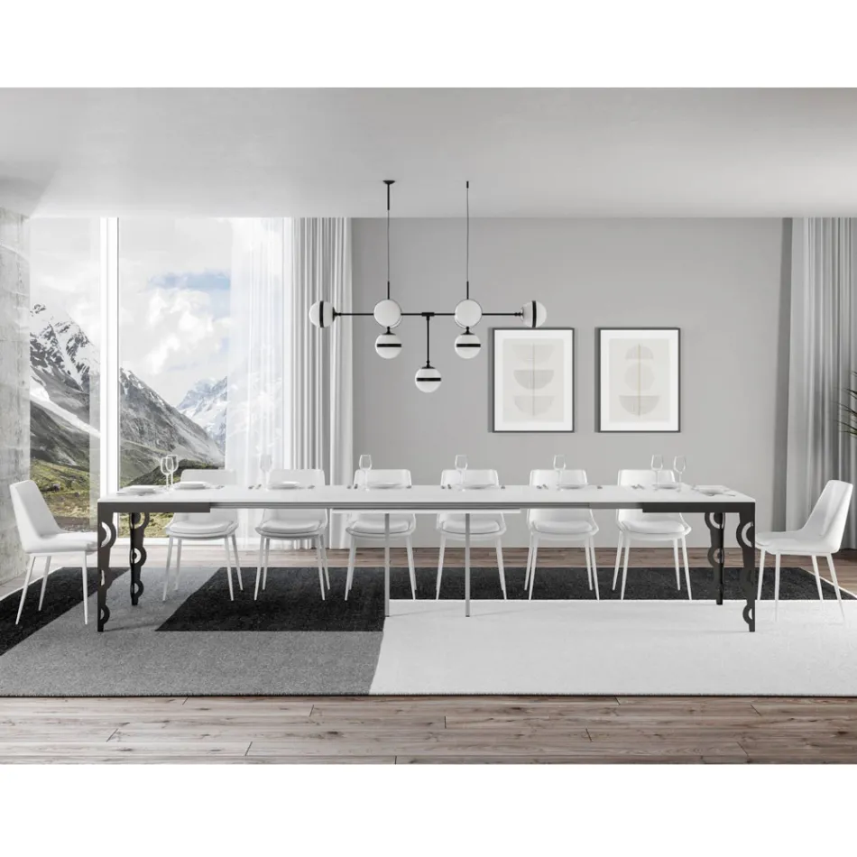 Mesa Extensible Moderna en Madera de Melamina y Bajo Encimera de Hierro - Marella Viadurini