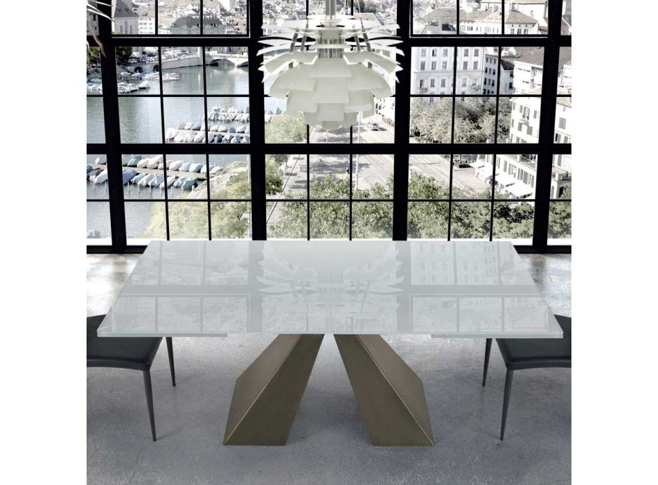Mesa extensible moderna de vidrio y acero para 14 plazas Made in Italy - Dálmata Viadurini