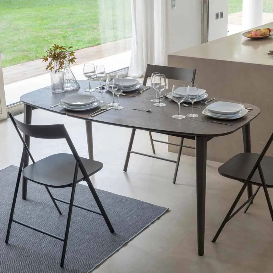 Mesa de comedor extensible de madera chapada hasta 170 cm - Nutello Viadurini