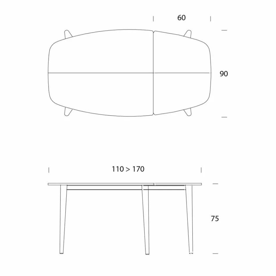 Mesa de comedor extensible de madera chapada hasta 170 cm - Nutello Viadurini