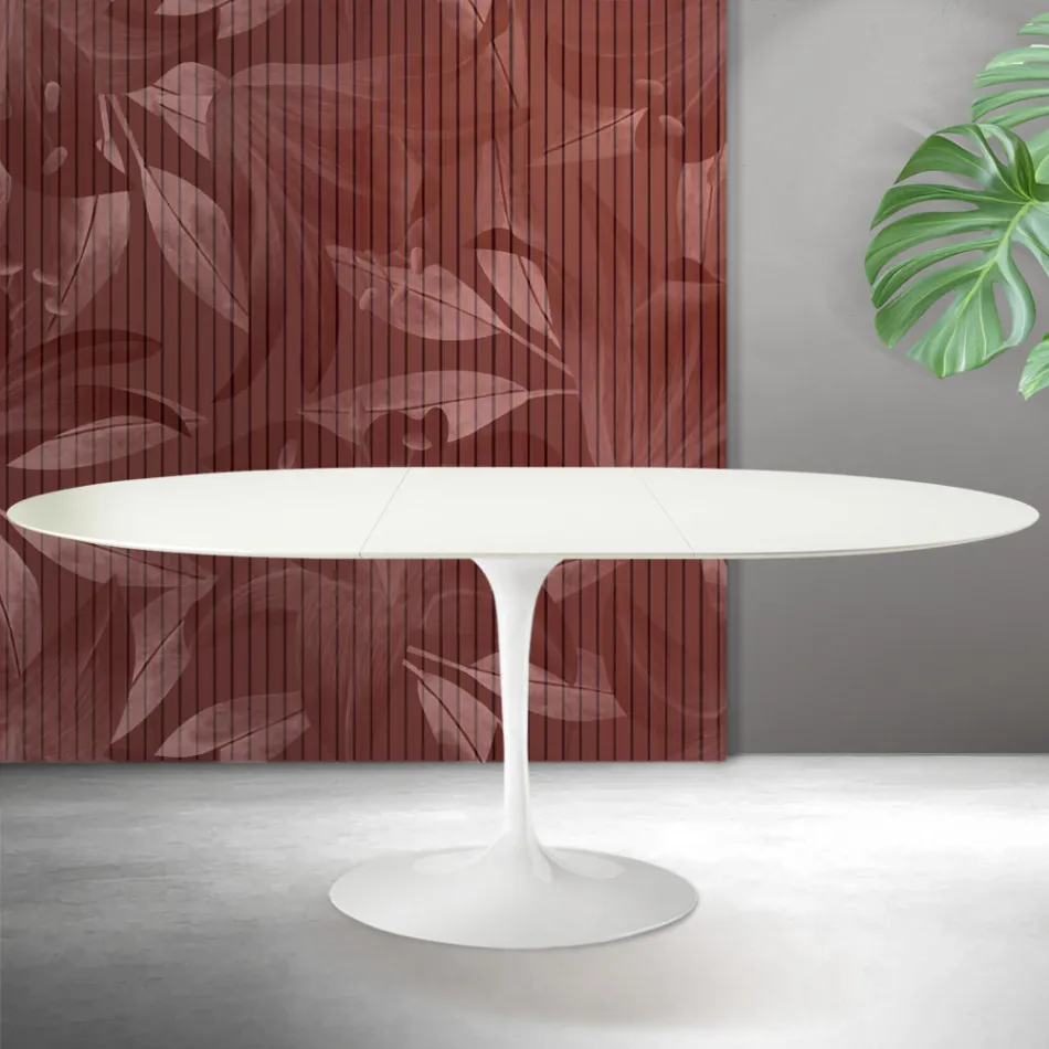 Mesa extensible Tulip de Saarinen, 74 cm de altura, en cerámica Florim blanca - Scarlet Viadurini