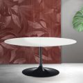 Mesa extensible Tulip de Saarinen, 74 cm de altura, en cerámica Florim blanca - Scarlet