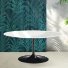 Mesa extensible Tulip de Saarinen, 74 cm de altura, en cerámica Florim blanca brillante - Scarlet Viadurini