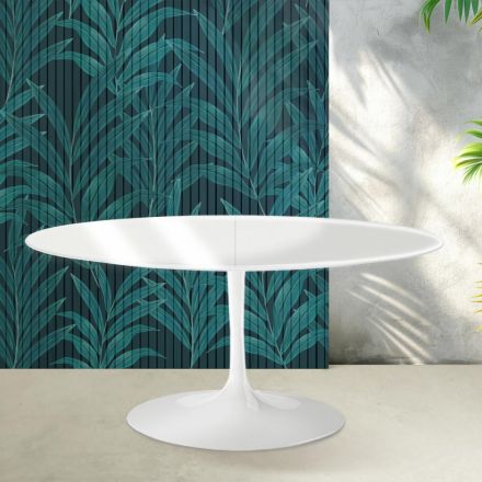 Mesa extensible Tulip de Saarinen, 74 cm de altura, en cerámica Florim blanca brillante - Scarlet Viadurini