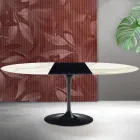 Mesa extensible Tulip de Saarinen, 74 cm de altura, en cerámica mate Florim Calacatta Gold - Escarlata Viadurini