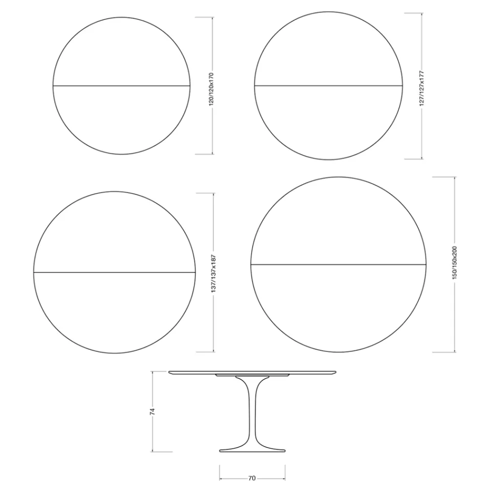 Mesa extensible Tulip de Saarinen, 74 cm de altura, en cerámica mate Florim Calacatta Gold - Escarlata Viadurini