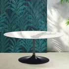 Mesa extensible Tulip de Saarinen, 74 cm de altura, en cerámica Statuario Florim brillante - Escarlata Viadurini