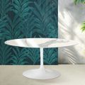 Mesa extensible Tulip de Saarinen, 74 cm de altura, en cerámica Statuario Florim brillante - Escarlata