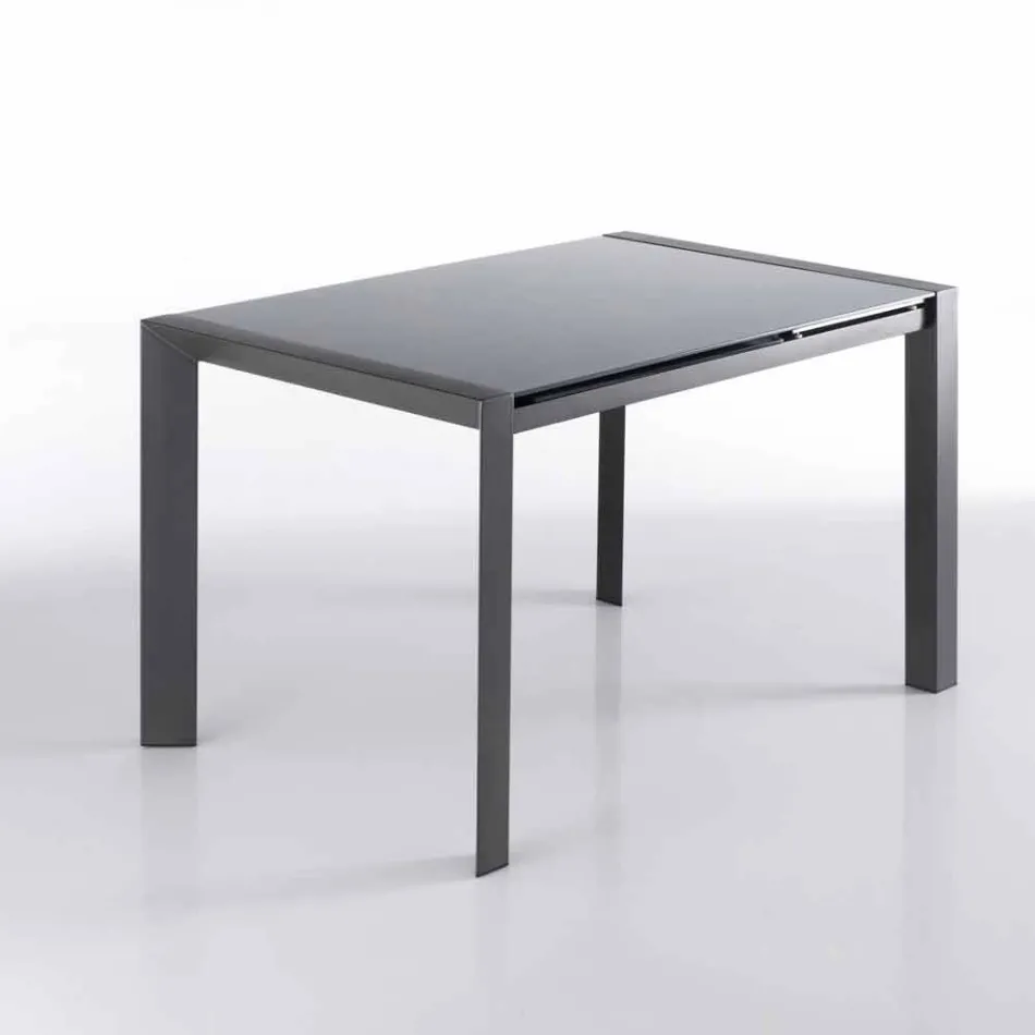 Mesa extensible de vidrio templado gris metal pintado y Zeno Viadurini