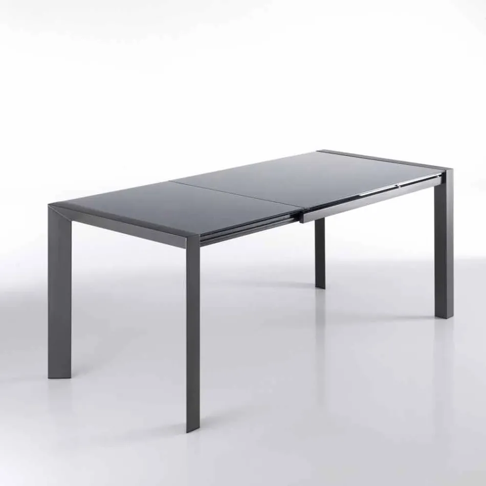 Mesa extensible de vidrio templado gris metal pintado y Zeno Viadurini