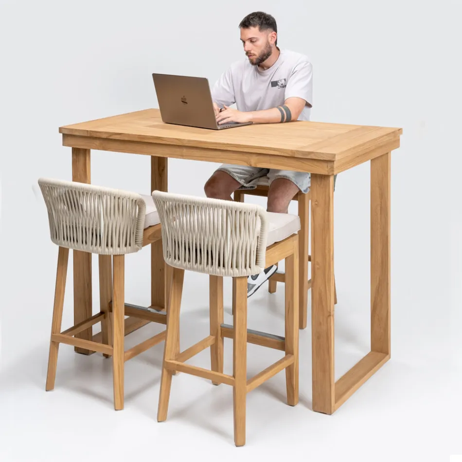 Mesa alta de bar de teca natural cepillada - Sponda Viadurini
