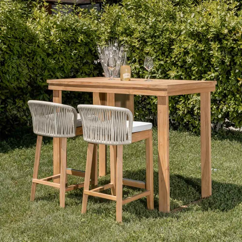 Mesa alta de bar de teca natural cepillada - Sponda Viadurini