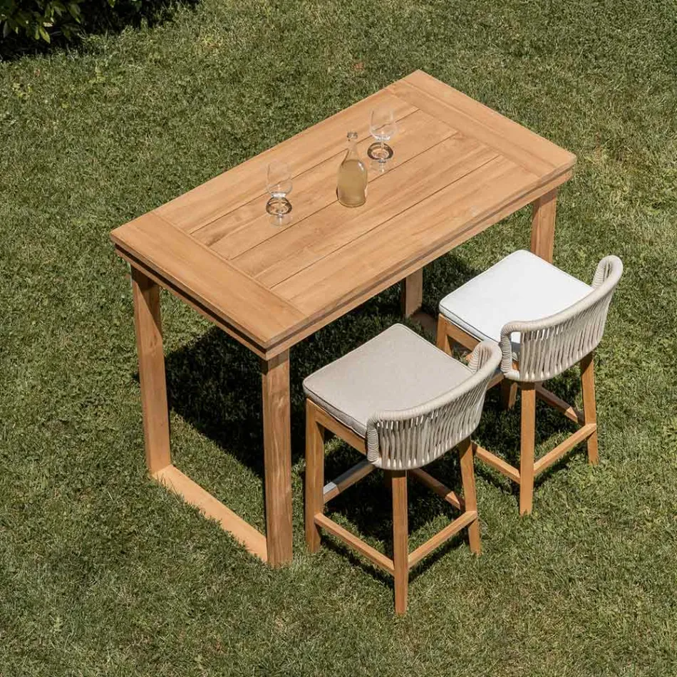 Mesa alta de bar de teca natural cepillada - Sponda Viadurini