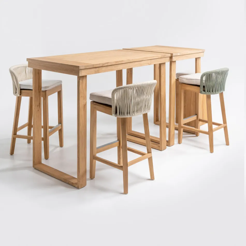 Mesa alta de bar de teca natural cepillada - Sponda Viadurini