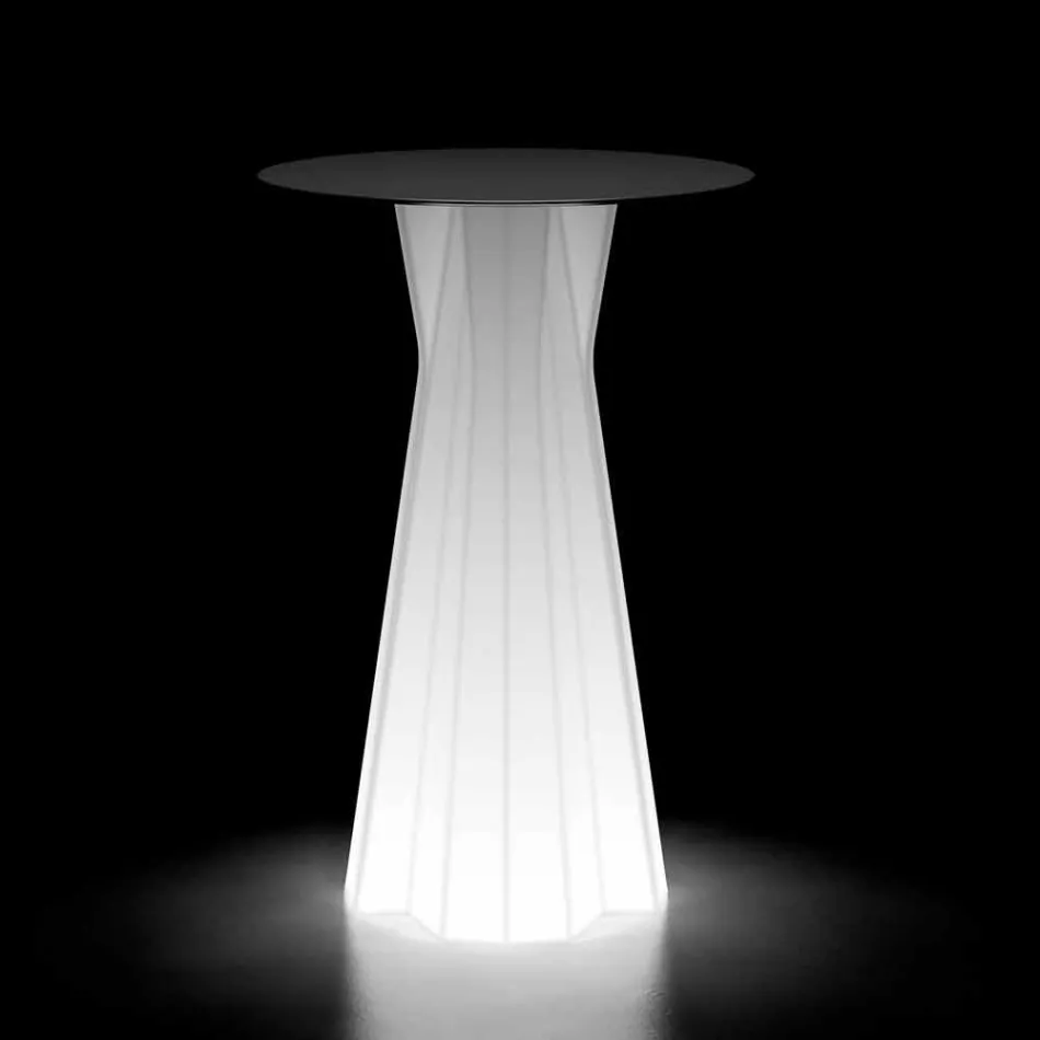 Mesa alta para exterior con base luminosa y tapa de Hpl Made in Italy - Tinuccia Viadurini