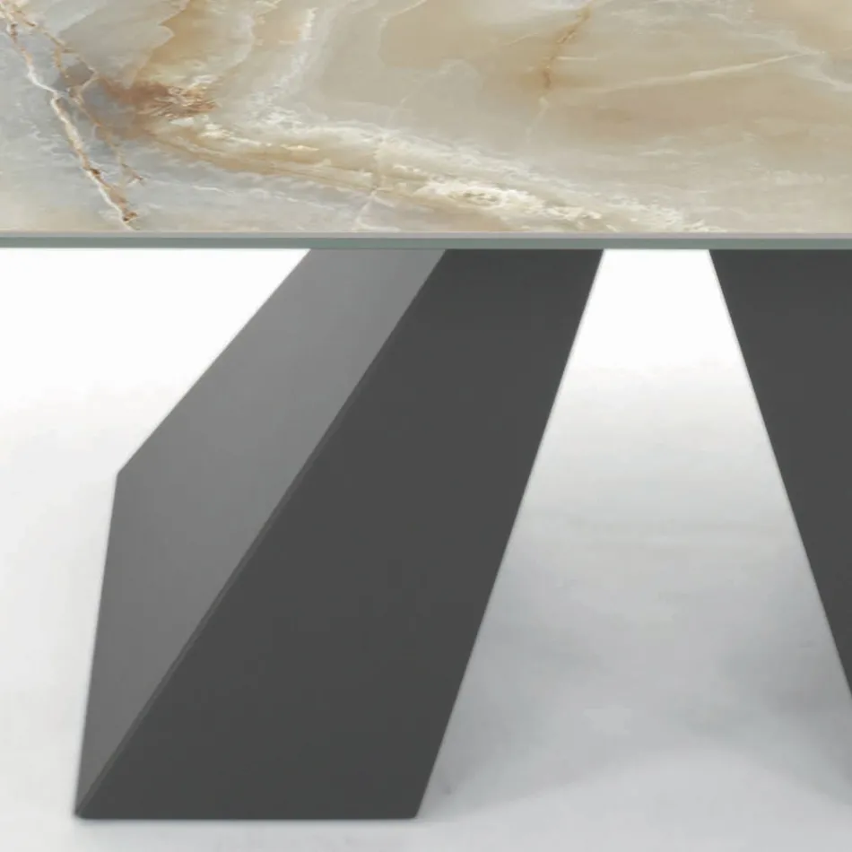 Mesa con extensiones integradas y base de acero visón Made in Italy - Dálmata Viadurini