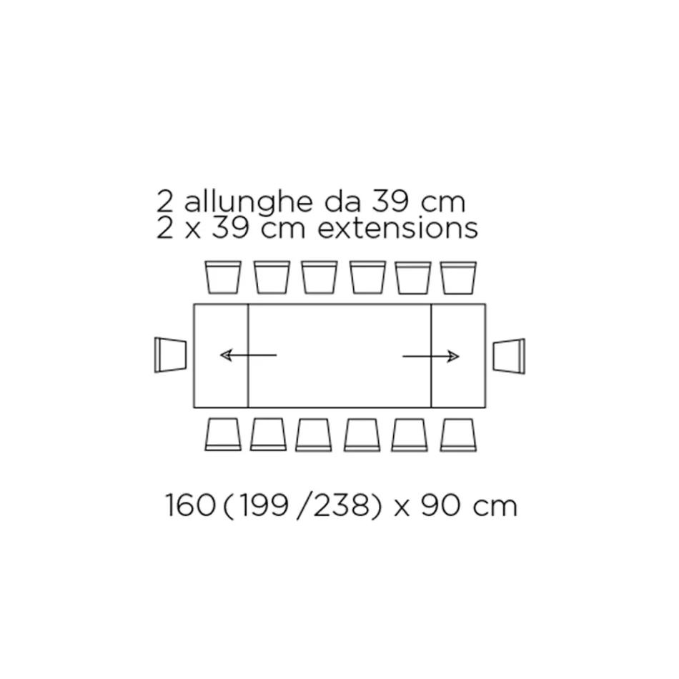 Mesa con extensiones integradas y base de acero visón Made in Italy - Dálmata Viadurini