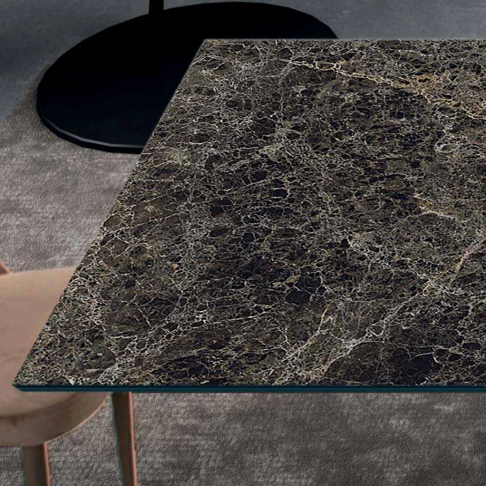 Mesa con Extensiones Integradas en Cerámica y Acero Made in Italy - Dalmata Viadurini