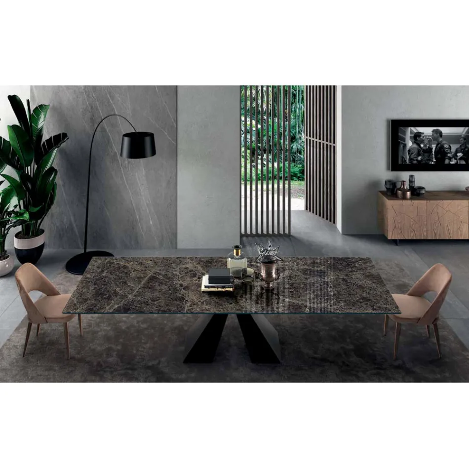 Mesa con Extensiones Integradas en Cerámica y Acero Made in Italy - Dalmata Viadurini