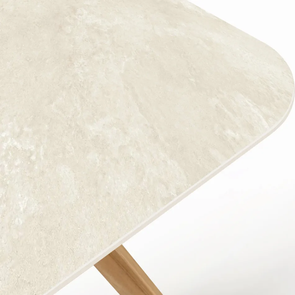 Mesa con base de madera y tapa de cerámica Chianca de Ostuni - Infinity Viadurini