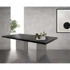 Mesa con Tapa Chapada en Roble Macizo y Base en Cristal Made in Italy - Noelia Viadurini