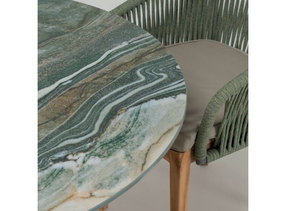 Mesa con tapa de cerámica y base de teca Made in Italy - Casco Viadurini