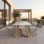 Mesa con tapa de cerámica y base de teca maciza Made in Italy - Blusa Viadurini