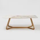 Mesa con tapa de cerámica y base de teca maciza Made in Italy - Blusa Viadurini