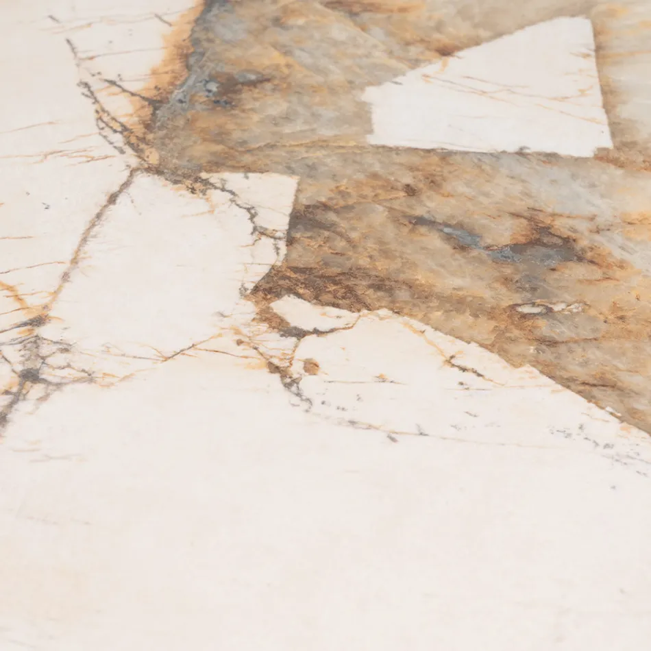 Mesa con tapa de cerámica y base de teca maciza Made in Italy - Blusa Viadurini