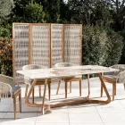 Mesa con tapa de cerámica y base de teca maciza Made in Italy - Blusa Viadurini