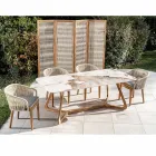 Mesa con tapa de cerámica y base de teca maciza Made in Italy - Blusa Viadurini