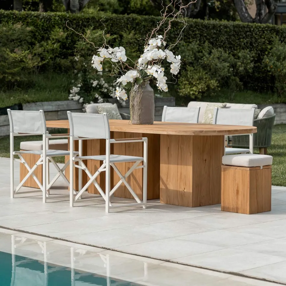 Mesa con tablero de teca cepillada y esquinas redondeadas - Destination Viadurini