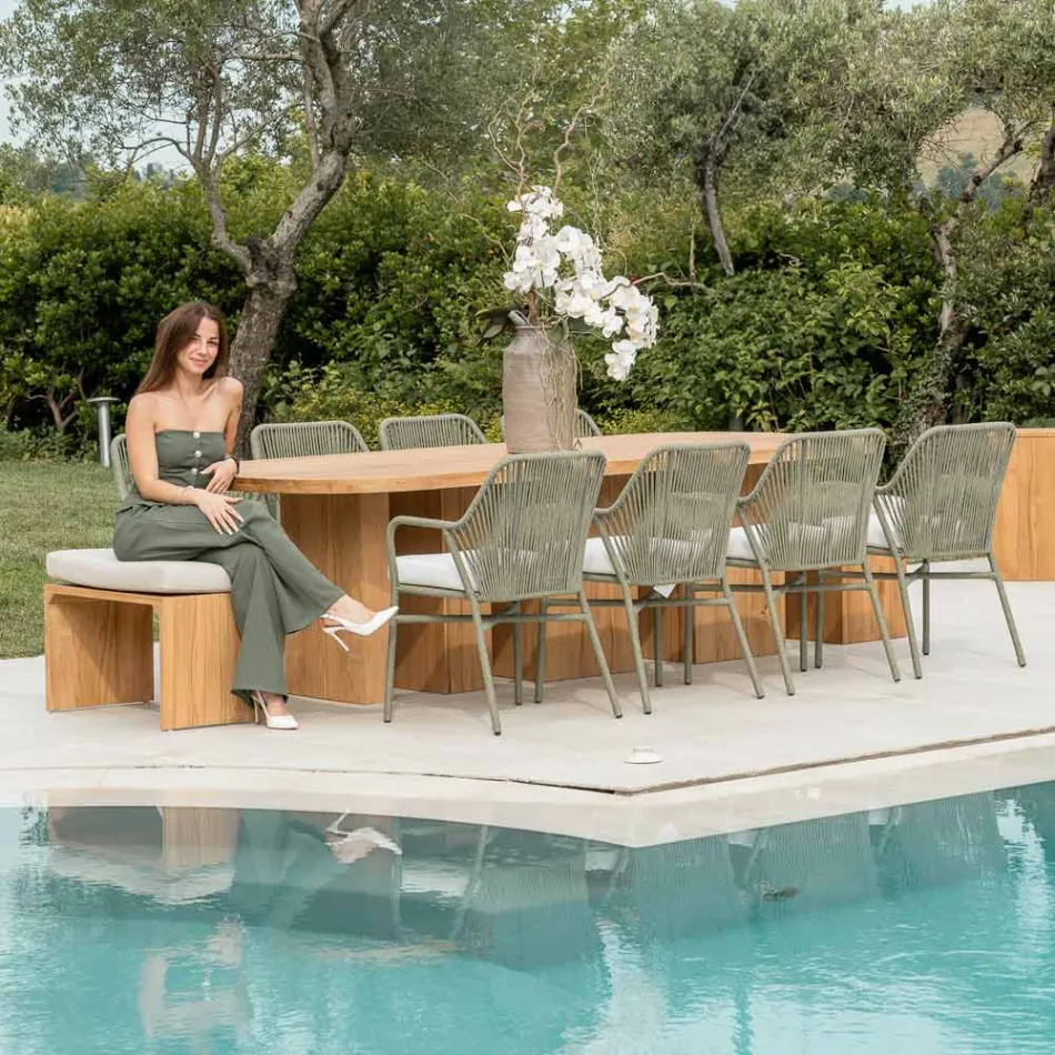 Mesa con tablero de teca cepillada y esquinas redondeadas - Destino Viadurini