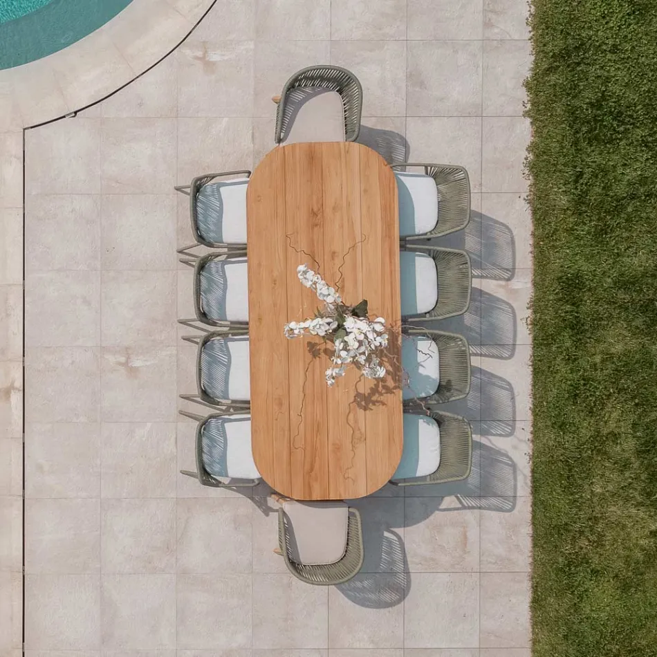 Mesa con tablero de teca cepillada y esquinas redondeadas - Destination Viadurini