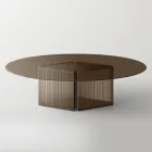 Mesa con tapa de vidrio ovalada y base de vidrio fundido y metal - Foglietto Viadurini