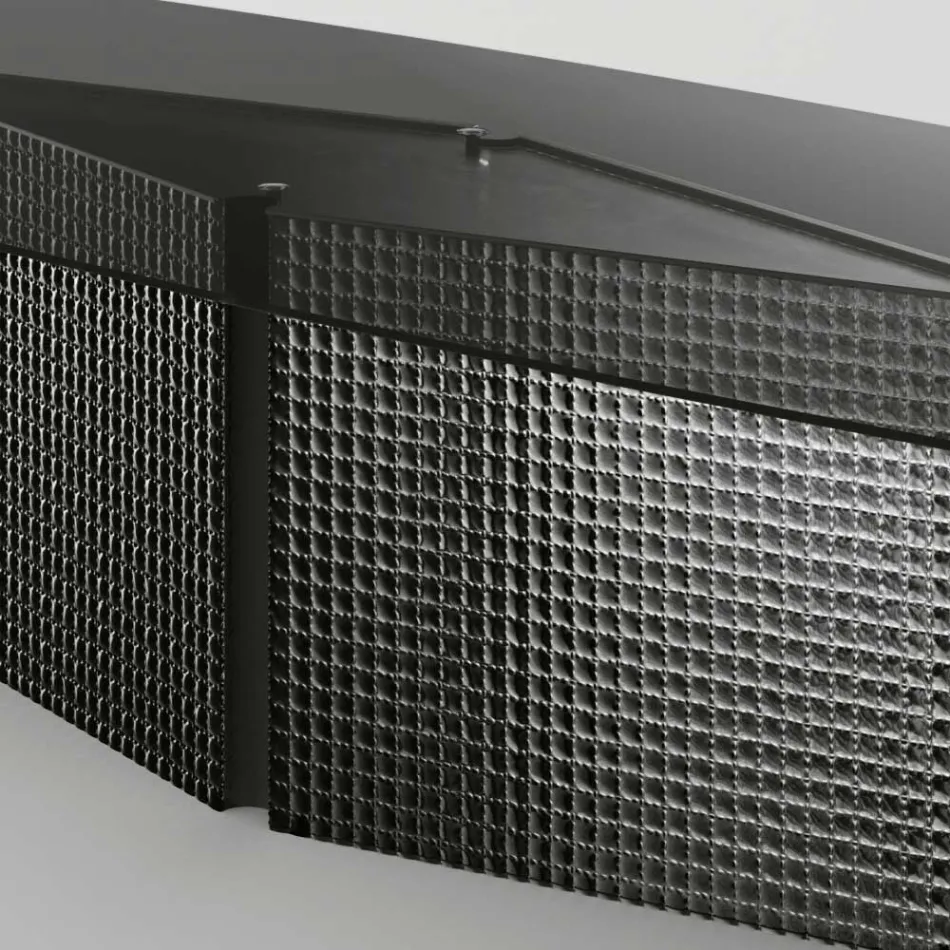 Mesa con tapa de cristal perfilado y base de vidrio fundido y metal - Foglietto Viadurini