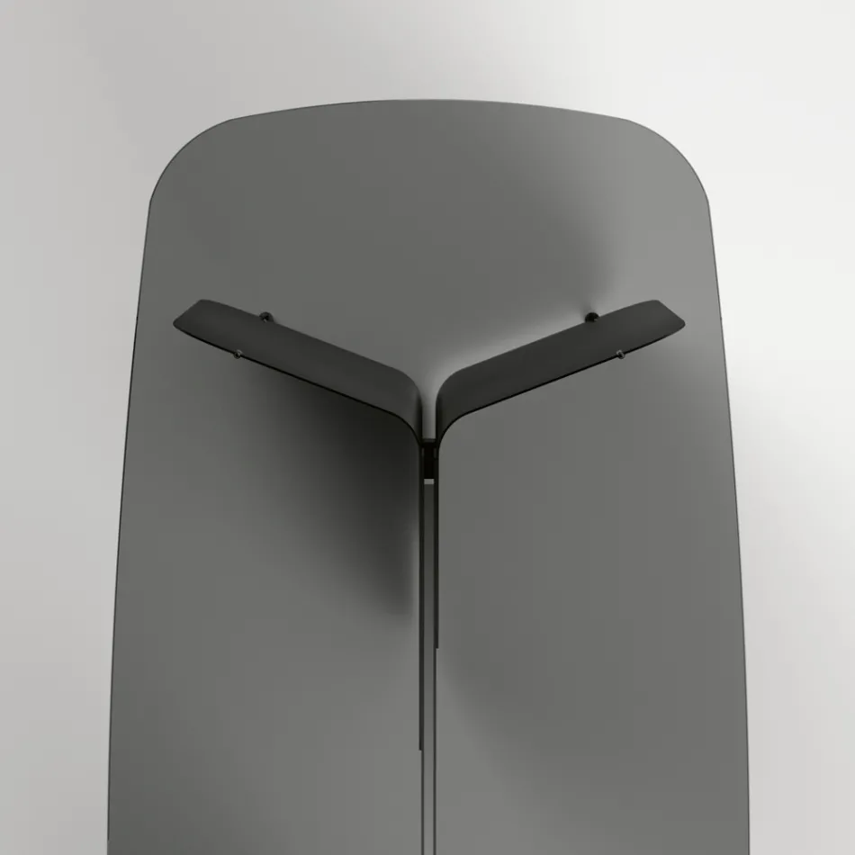 Mesa con tapa de cristal perfilado y base de metal curvada - Piacere Viadurini