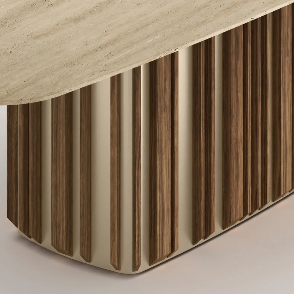 Mesa Lunaria con tablero de mármol y base de metal, fabricada en Italia. Viadurini